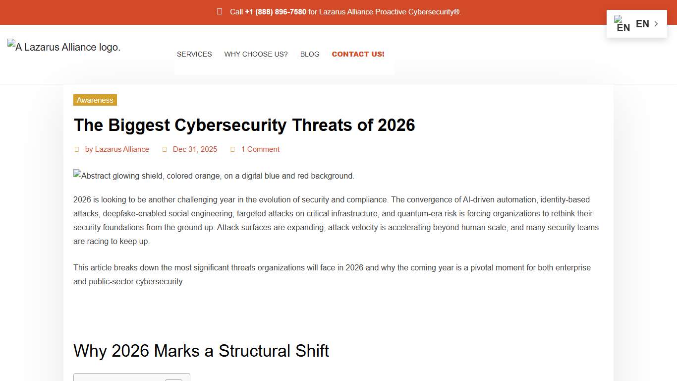 The Biggest Cybersecurity Threats of 2026  - Lazarus Alliance, Inc.